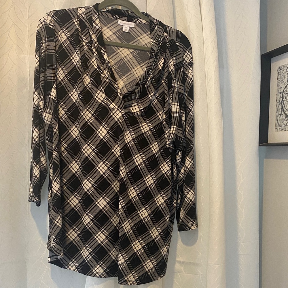 Charter Club Black and White Checkered Blouse